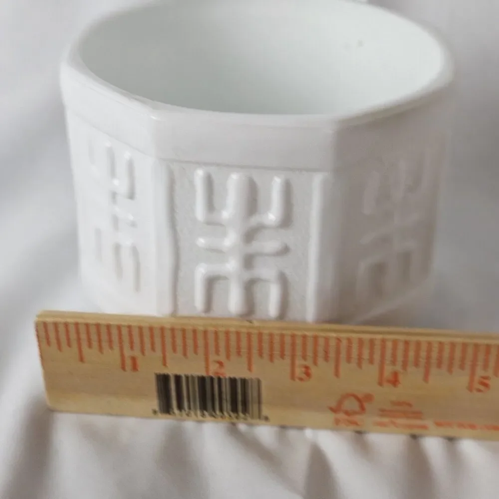 White Pagoda Milk Glass Fruit Bowl Planter Asian Motif Octagon Shape Mid-Century